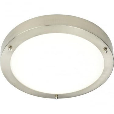 Portico LED 300mm Flush Fitting IP44 - Satin nickel & frosted glass