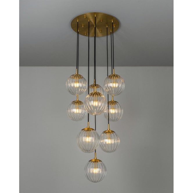 Schwung Schwung Globe Cluster 10 Light Chandelier - Dries Ribbon Glass