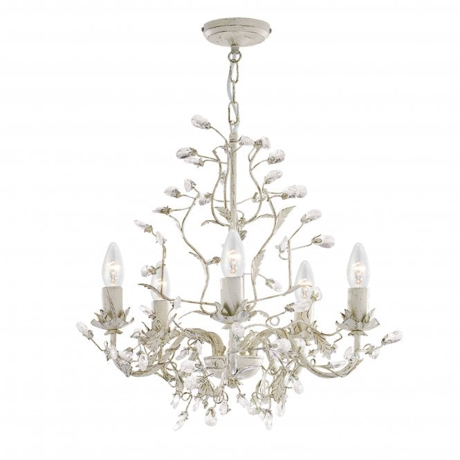 Searchlight Lighting Searchlight Lighting Almandite Cream Gold Finish 5 Light Chandelier With Crystal Dressing