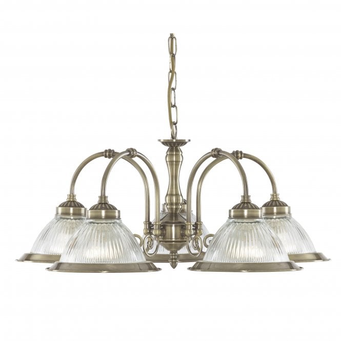 Searchlight Lighting Searchlight Lighting American Diner 5 Light Ceiling Pendant - Antique Brass & Glass