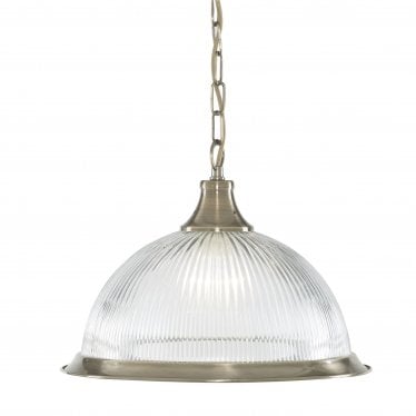 American Diner Ceiling Pendant - Antique Brass & Glass