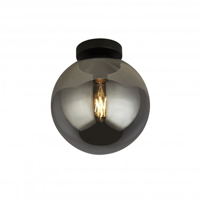 Searchlight Lighting Searchlight Lighting Amsterdam Flush Ceiling Light - Matt Black & Smoked Glass