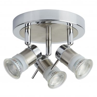 Aries LED IP44 Chrome & Satin Silver 3 Light Spotlight, Adjustable