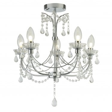 Autumn 5 Light Bathroom Chandelier - Chrome & Crystal Glass - IP44