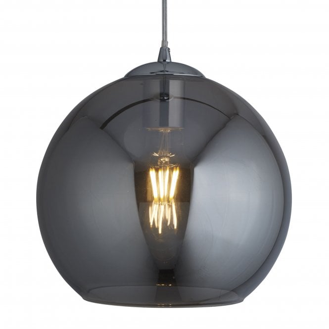 Searchlight Lighting Searchlight Lighting Balls Single Round Pendant (25cm Diameter), Smoked Glass, Chrome