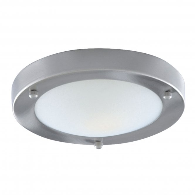 Searchlight Lighting Searchlight Lighting Bathroom Flush Fitting IP44 Single - 31cm Satin Silver Domed White Glass