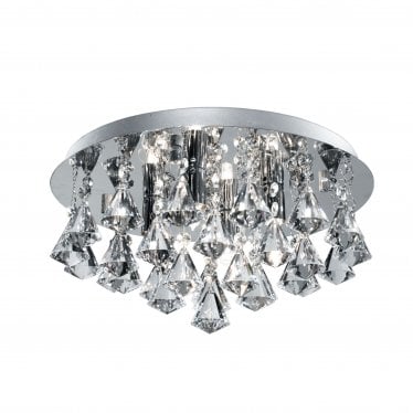 Bathroom IP44 - 4 Light Crystal Ceiling Flush Fitting, Clear Pyramid Crystal Drops, Chrome