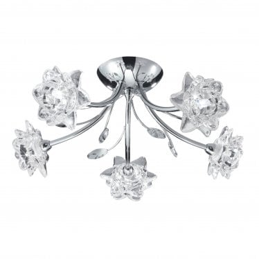 Bellis 5 Light Semi-Flush Ceiling Light - Chrome & Clear Glass