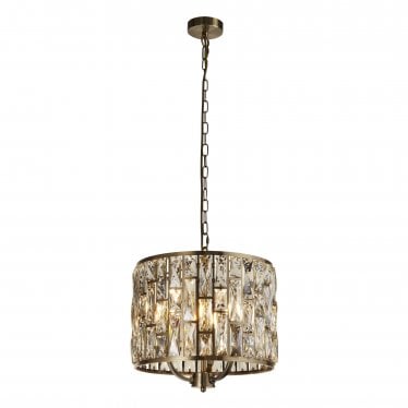 Bijou 3 Light Pendant - Antique Brass & Champagne Glass