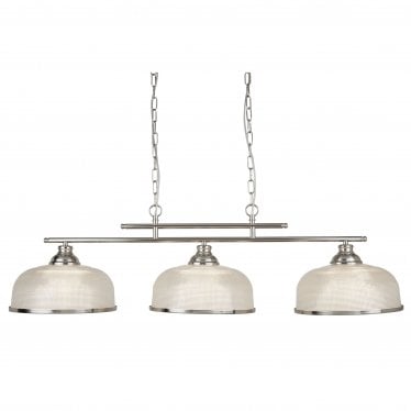 Bistro II 3 Light Ceiling Bar - Satin Silver & Holophane Glass