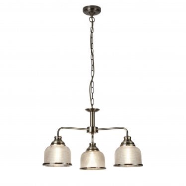 Bistro II 3 Light Ceiling Fitting - Antique Brass & Holophane Glass