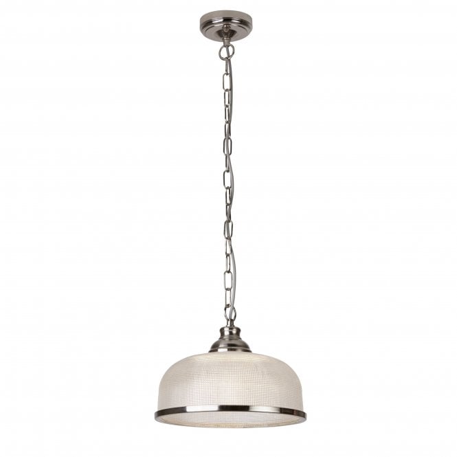 Searchlight Lighting Searchlight Lighting Bistro II Single Pendant - Satin Silver & Holophane Glass