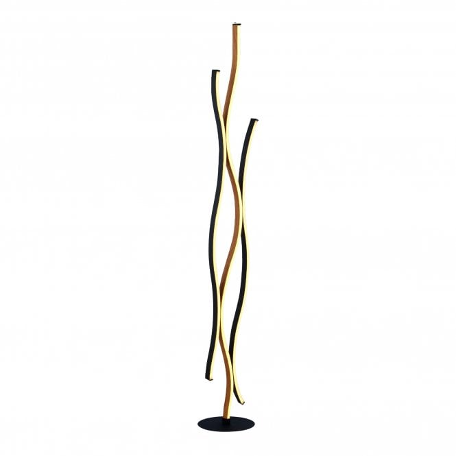 Searchlight Lighting Searchlight Lighting Bloom Swirl LED Floor Lamp - Black With Wood Effect