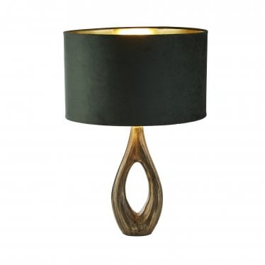 Bucklow Table Lamp - Antique Brass & Green Velvet Shade