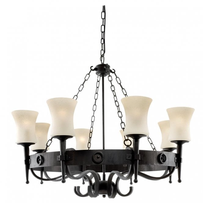 Searchlight Lighting Searchlight Lighting Cartwheel 8 Light Pendant - Black & Sanded Glass