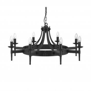 Cartwheel II 8 Light Pendant - Wrought Iron Black