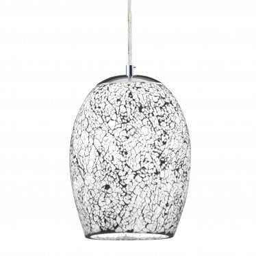 Crackle - Single Pendant, White Mosaic Glass & Satin Silver Suspension