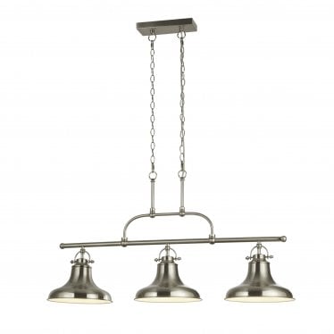 Dallas 3 Light Industrial Bar Pendant, Satin Silver