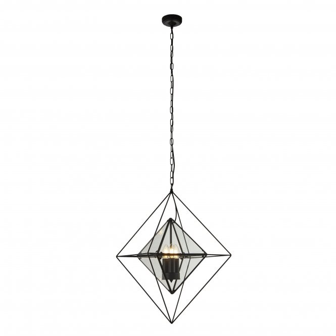 Searchlight Lighting Searchlight Lighting Diamond 3 Light Ceiling Pendant - Black & Clear Glass