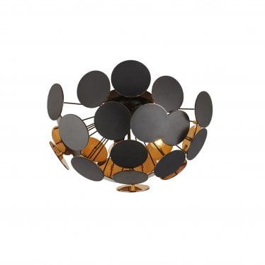 Discus 3 Light Semi-Flush Ceiling Light - Matt Black & Gold