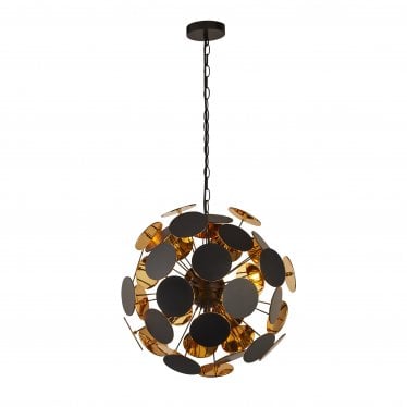 Discus 4 Light Ceiling Pendant - Matt Black & Gold