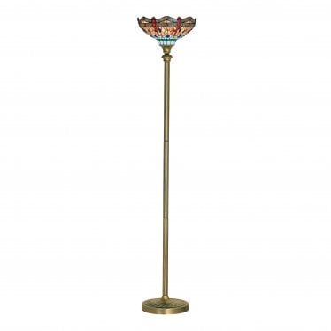 Dragonfly - Single Floor Lamp, Antique Brass, Tiffany Glass