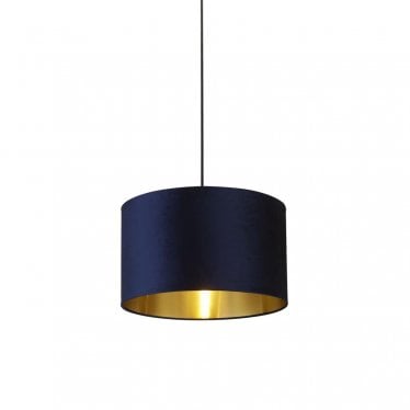 Drum Shade - 40cm - Navy Velvet with Gold Inner - Shade Only