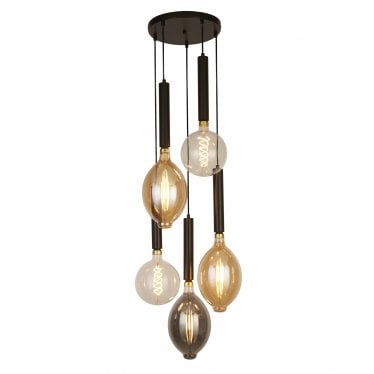 Dulwich 5 Light Multi Drop Ceiling Pendant - Black