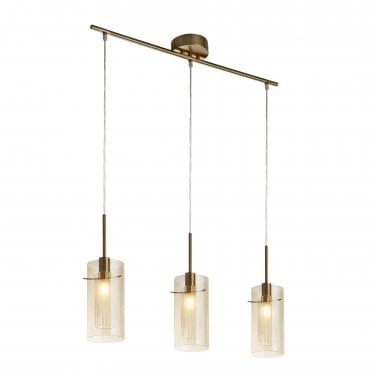 Duo III 3 Light Bar Pendant - Bronze Metal & Champagne Glass