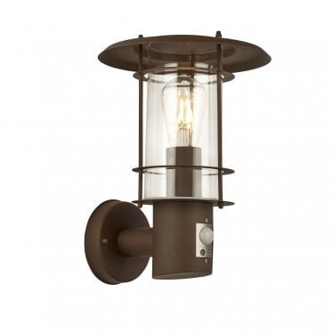 Edgeware Outdoor Wall Light with PIR Sensor - Rust Brown - IP44