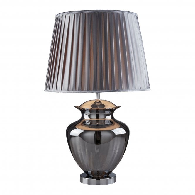 Searchlight Lighting Searchlight Lighting Elina Table Lamp - Smoke Glass, Chrome, Pewter Pleated Shade