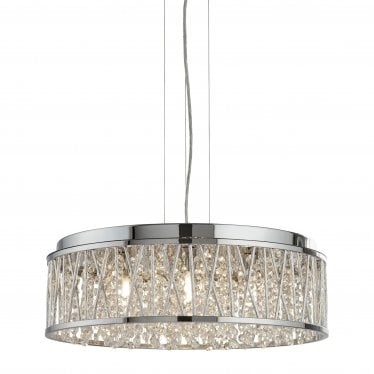 Elise 7 Light Ceiling Flush/Pendant - Chrome & Clear Crystal Drops