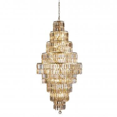 Empire 13 Light Chandelier - Satin Brass & Champagne Glass