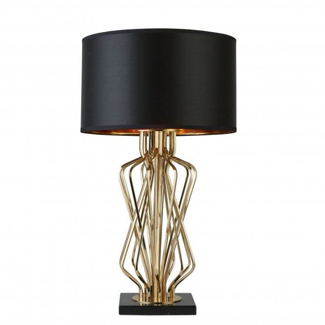 Searchlight Lighting Searchlight Lighting Ethan Table Lamp With Marble Base, Gold With Black Drum Shade, Gold Interior