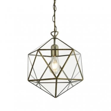 Fairfax Ceiling Pendant - Antique Brass & Glass