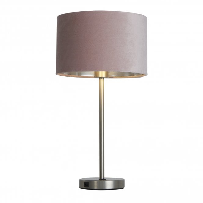 Searchlight Lighting Searchlight Lighting Finn USB Table Lamp - Satin Nickel & Pink Velvet Shade