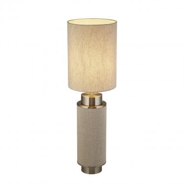 Flask Table Lamp - Satin Nickel, Grey Hessian & White Linen