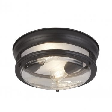 Glasgow 2 Light Flush - Black & Clear Glass