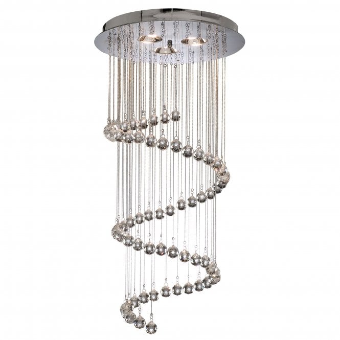 Searchlight Lighting Searchlight Lighting Hallway Chrome 5 Light Multi - Drop Pendant Dressed With Crystal Balls