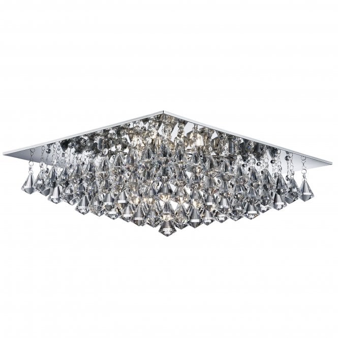 Searchlight Lighting Searchlight Lighting Hanna - 8 Light Square Flush Ceiling, Chrome, Clear Crystal Pyramid Drops