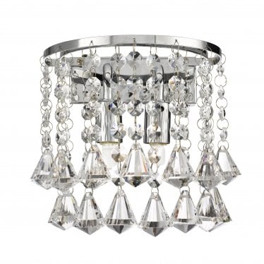 Hanna Chrome 2 Light Round Wall Bracket With Diamond Shape Crystals