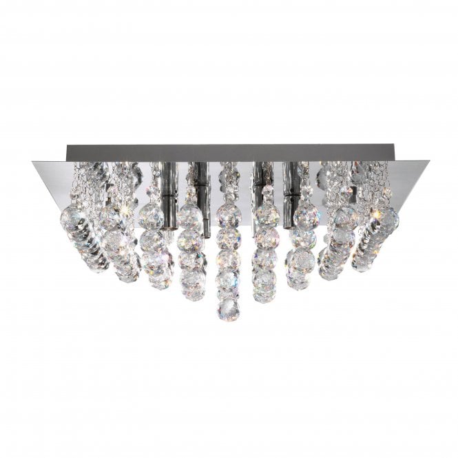 Searchlight Lighting Searchlight Lighting Hanna Chrome 8 Light Square Semi-Flush With Clear Facetted Crystal Balls