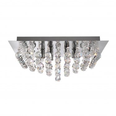 Hanna Chrome 8 Light Square Semi-Flush With Clear Facetted Crystal Balls