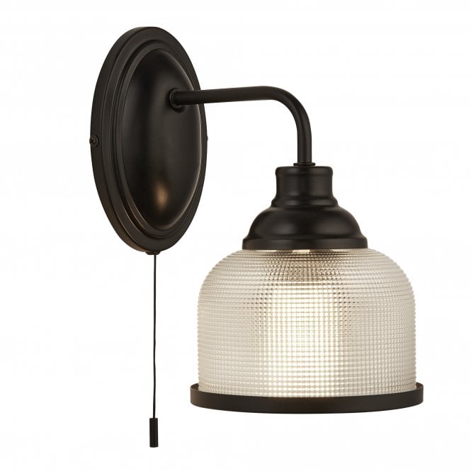 Searchlight Lighting Searchlight Lighting Highworth Wall Light - Matt Black Metal,Holophane Style Glass