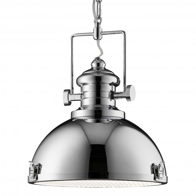 Searchlight Lighting Searchlight Lighting Industrial Pendant, Single Chrome, Clear Lens