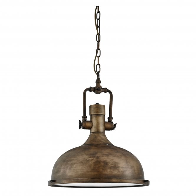 Searchlight Lighting Searchlight Lighting Industrial Pendant - Single Fitting, Black Gold, Frosted Glass