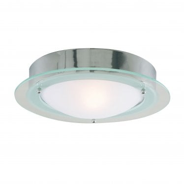 IP44 Chrome Flush Fitting With Opal Glass & Clear Halo