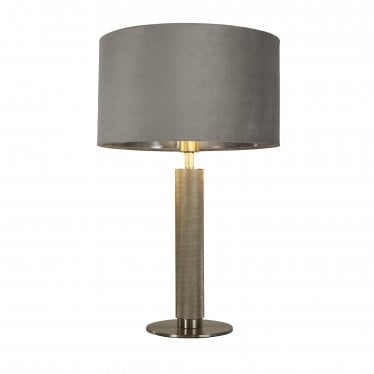 London Table Lamp - Knurled Satin Silver & Grey Velvet Shade