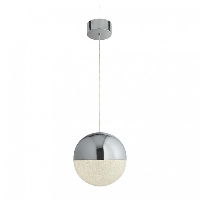 Searchlight Lighting Searchlight Lighting Marbles LED Pendant - Chrome & Crushed Ice Shade - 25cm