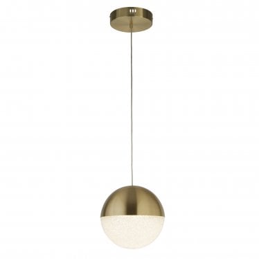 Marbles LED Pendant - Satin Brass & Crushed Ice Shade